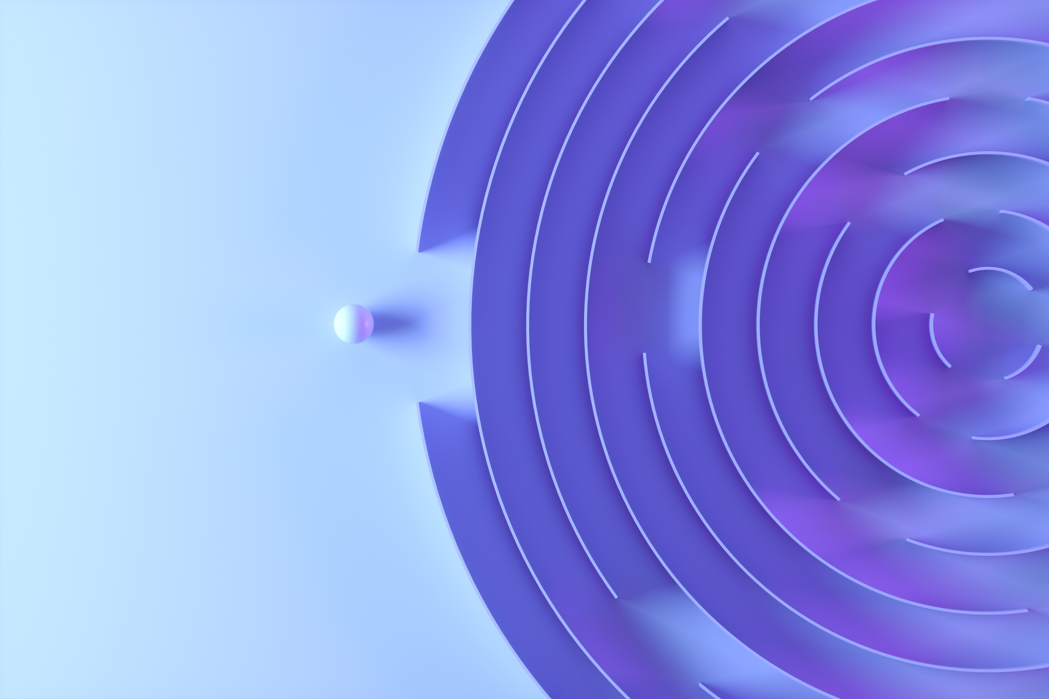 White ball at the entry to a dark blue maze on a light blue background.