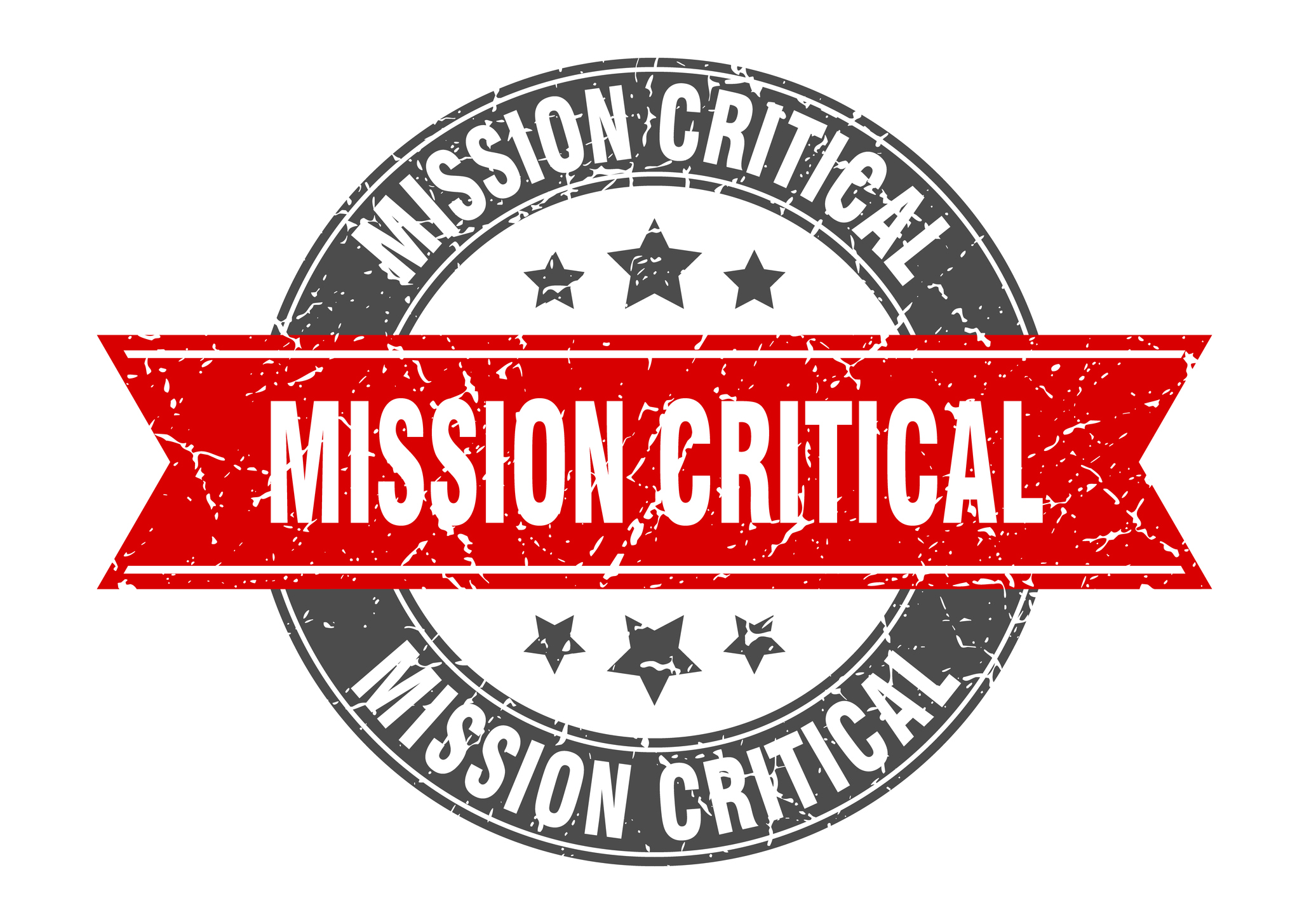Mission critical round stamp with red ribbon.