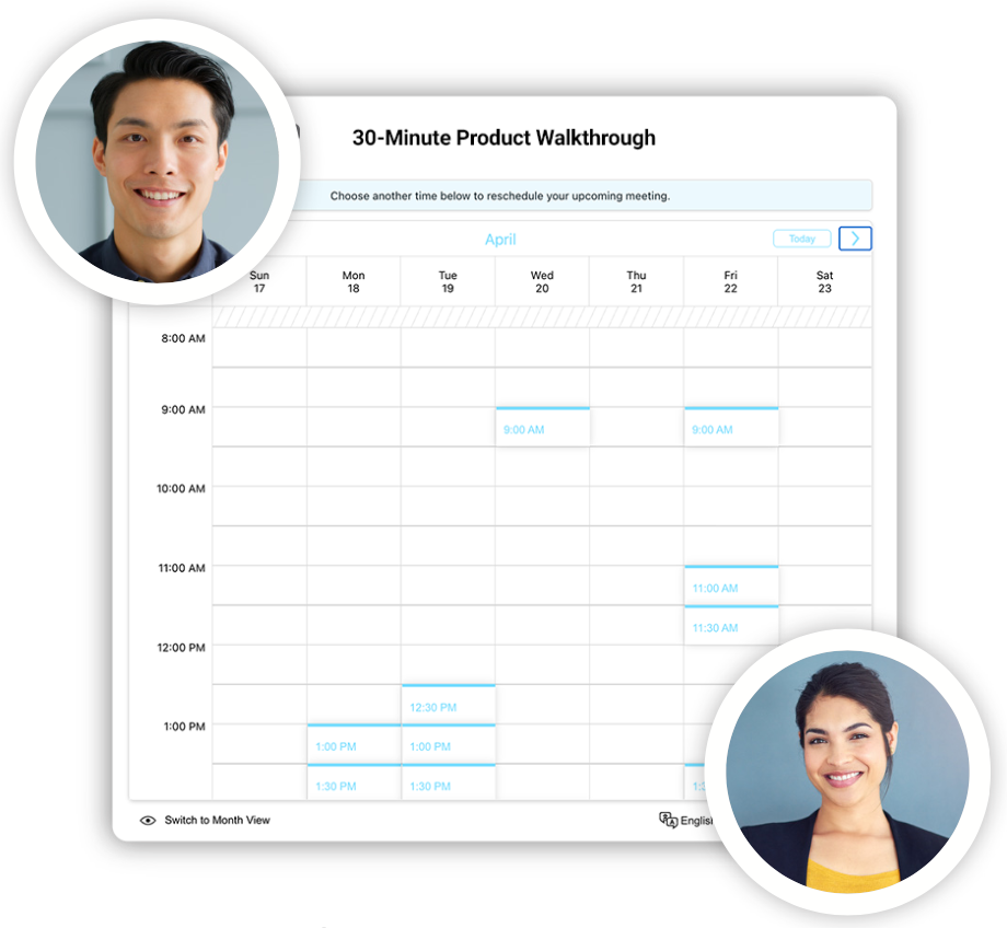 BookIt product image of a weekly calendars, metaphorically connecting a prospect with a company representative.