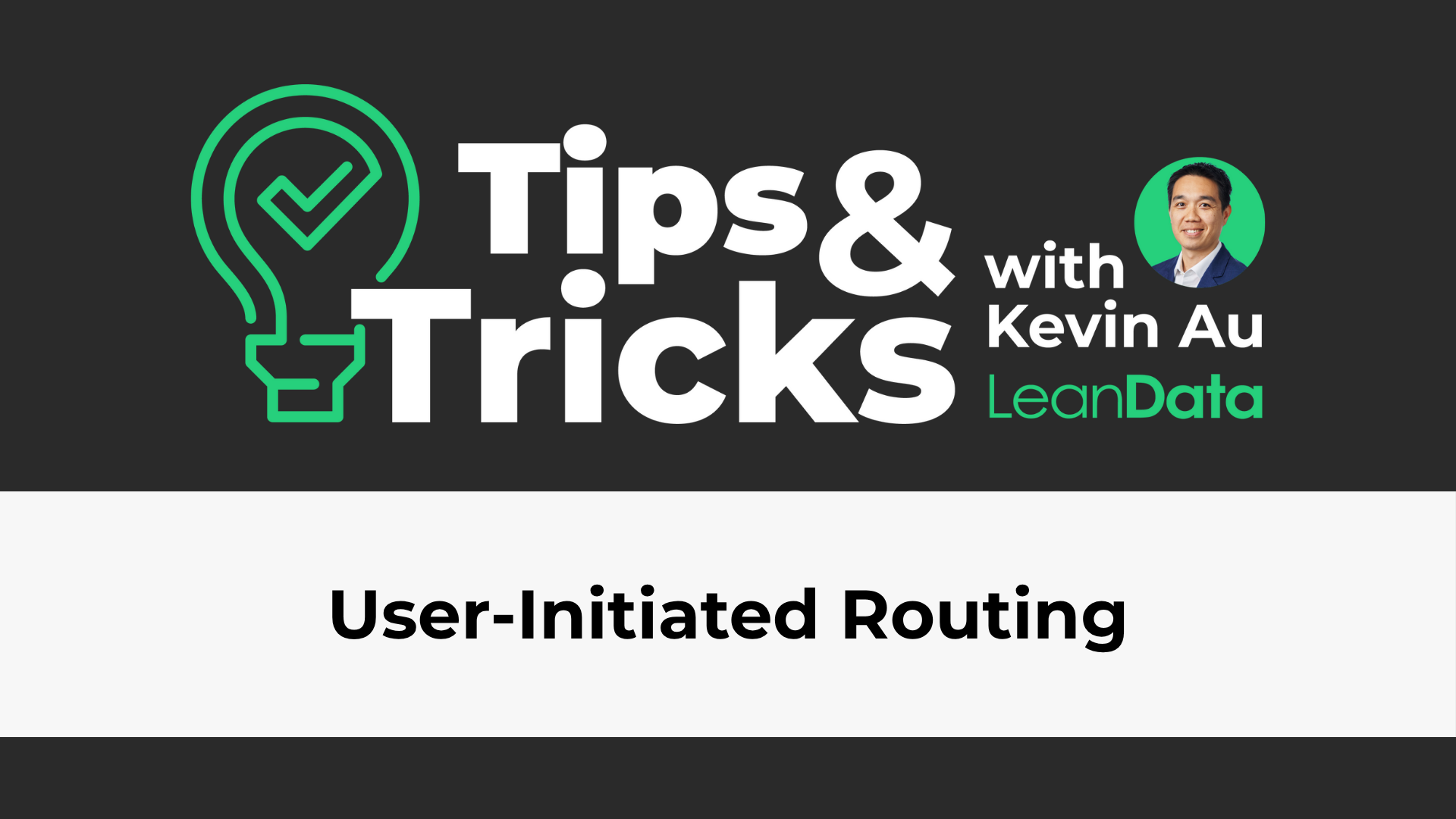 a rectangle with a green lightbulb and a leandata tips and tricks logo