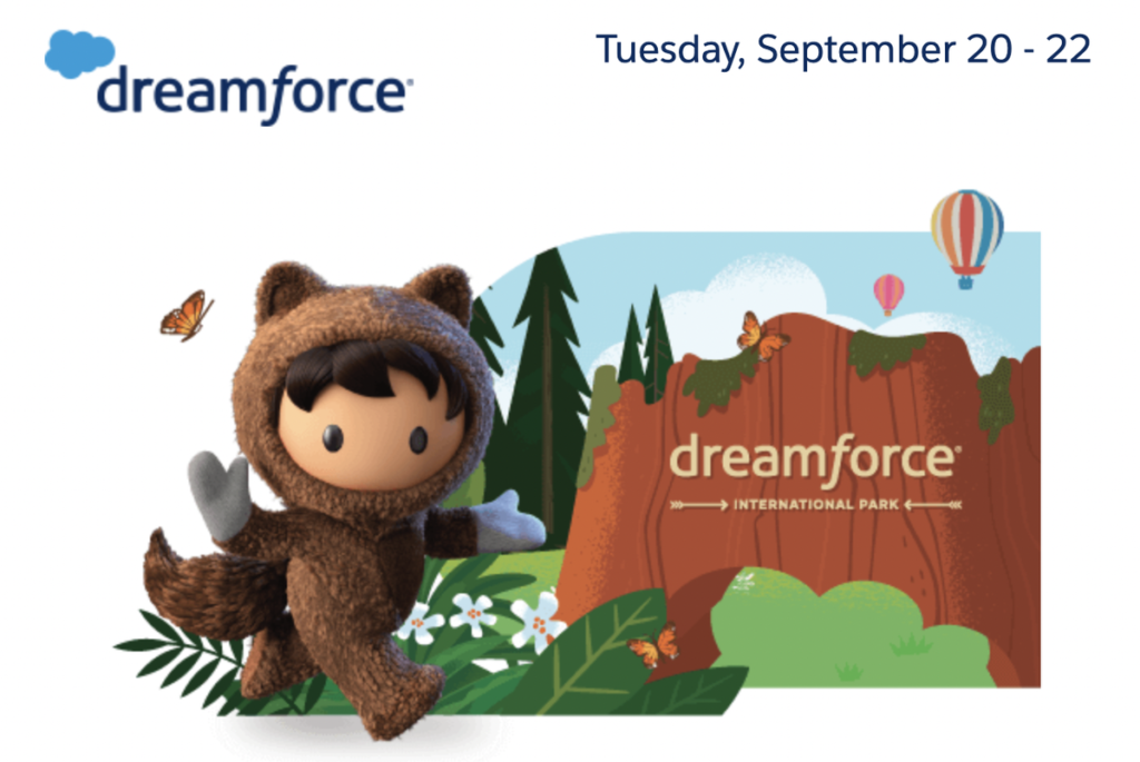 Image of the Dreamforce logo with character Astro and the SFDC wilderness motif.
