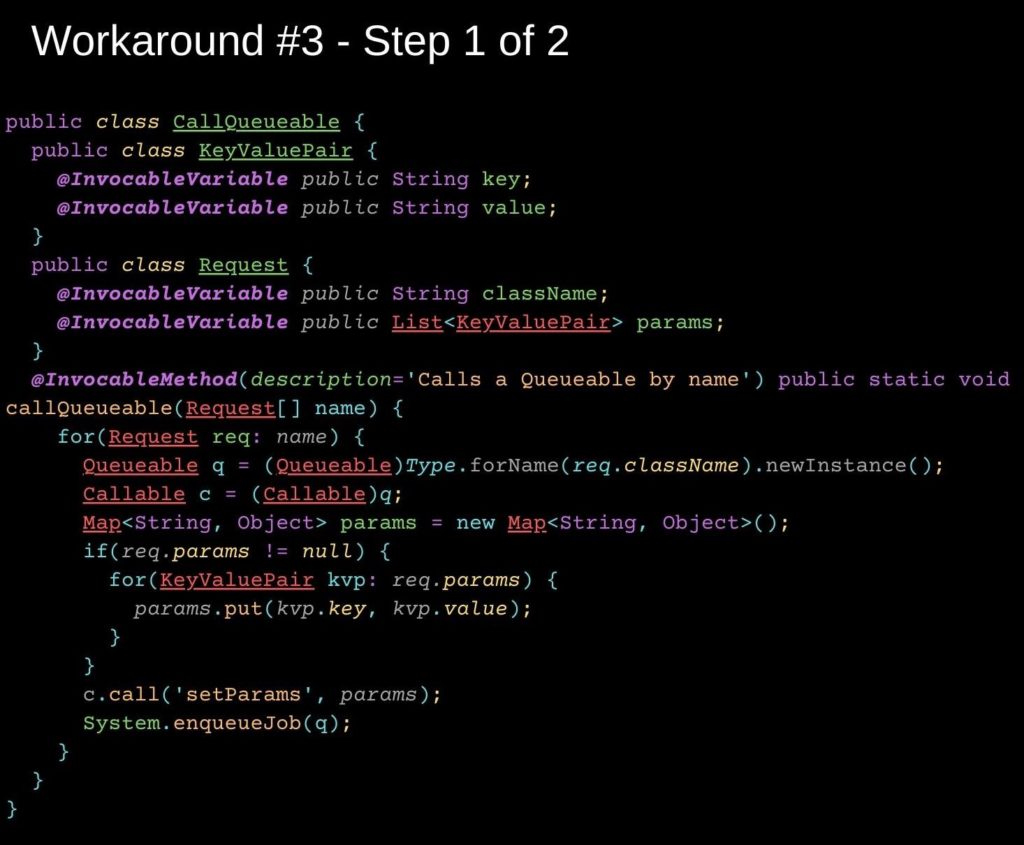 Example of workaround for queueable Apex