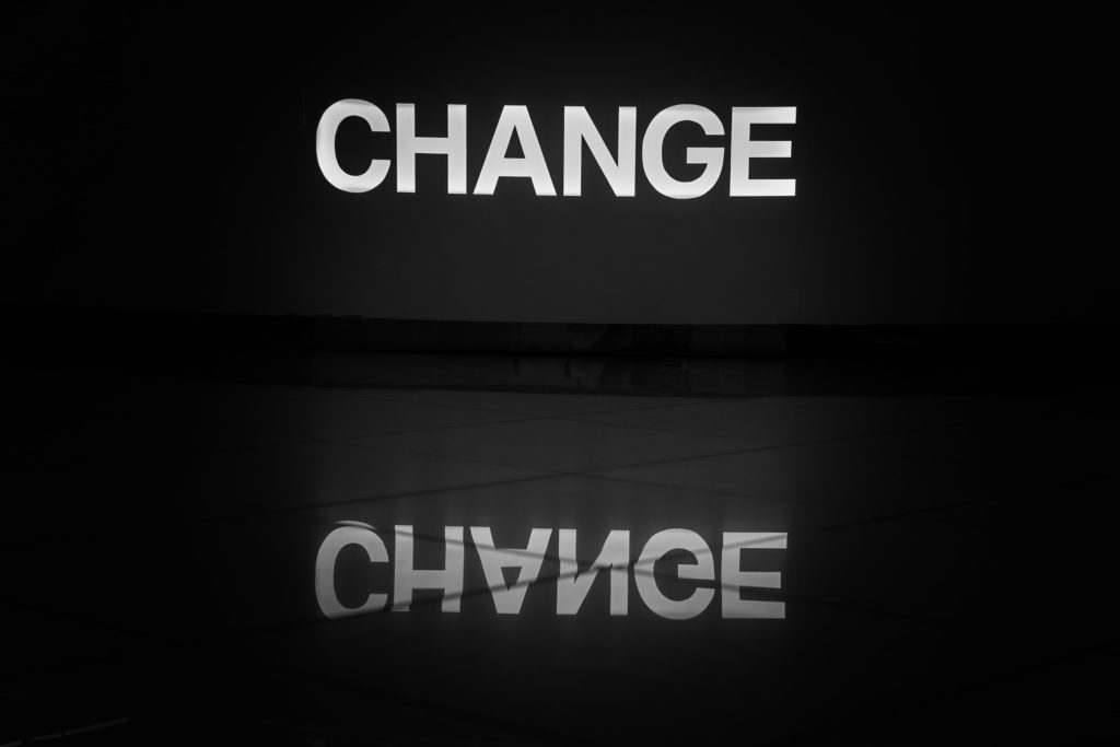 The word "Change" and its reflection.