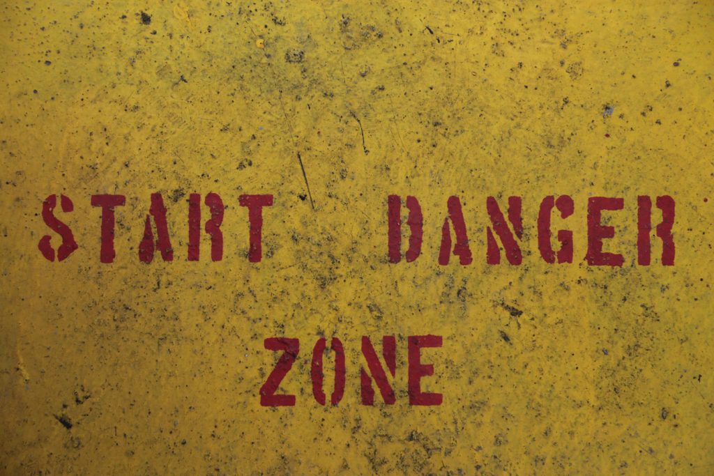 Warning painted on floor: Start Danger Zone