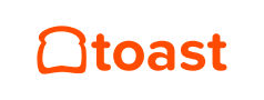 an orange toast company logo with a piece of bread shape