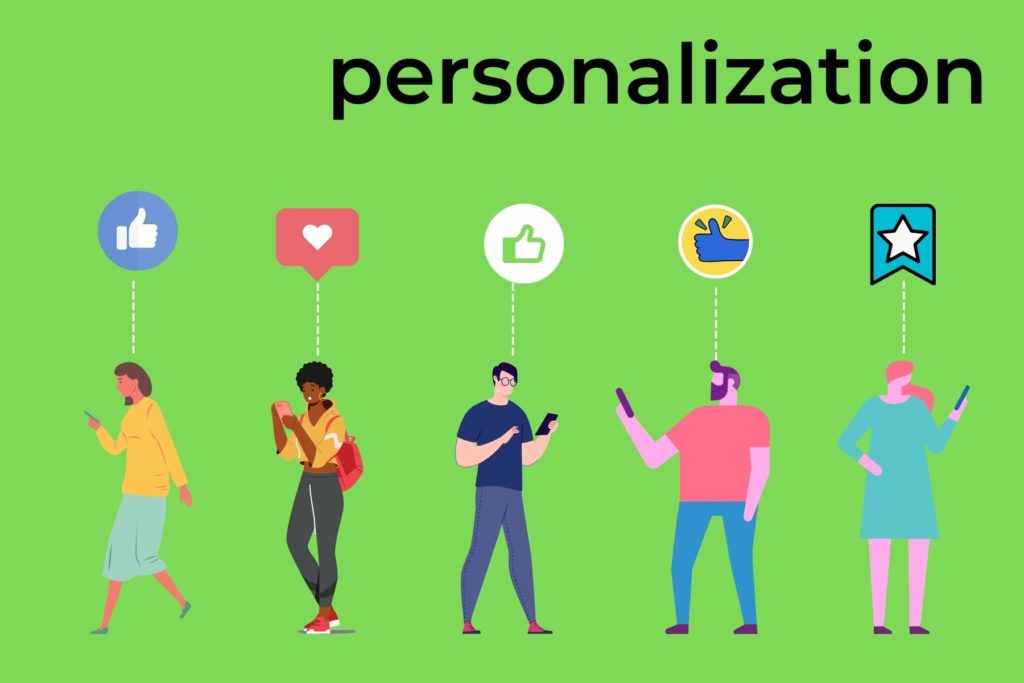 Image of icons of customers, with different reactions to mobile messages, under the headline of "Personalization."