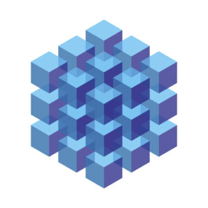 A 3x3 cube made up of blue cubes, representing a stack.