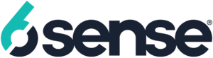 A teal and black logo for tech company 6 sense