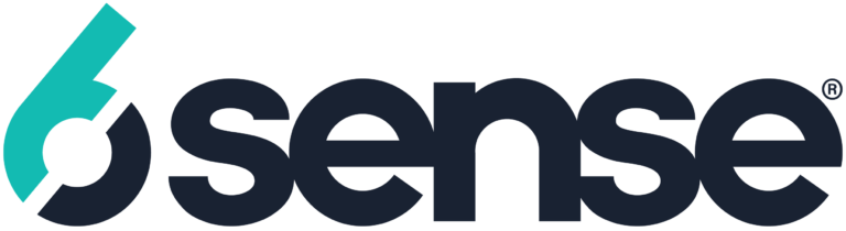 A teal and black logo for tech company 6 sense