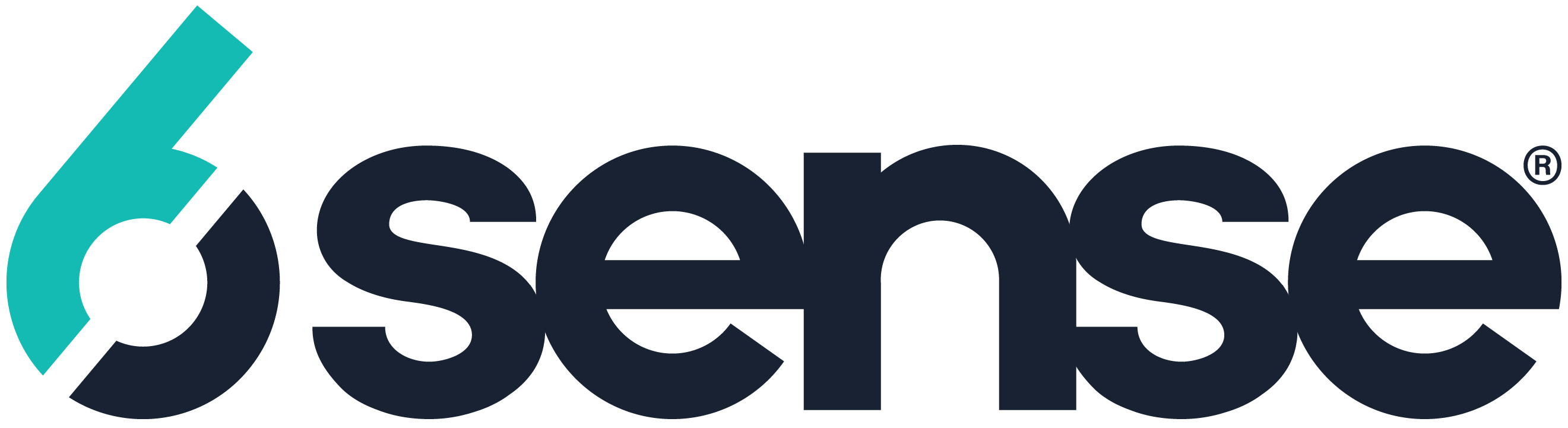 A teal and black logo for tech company 6 sense
