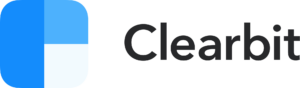 A blue square logo next to the word Clearbit