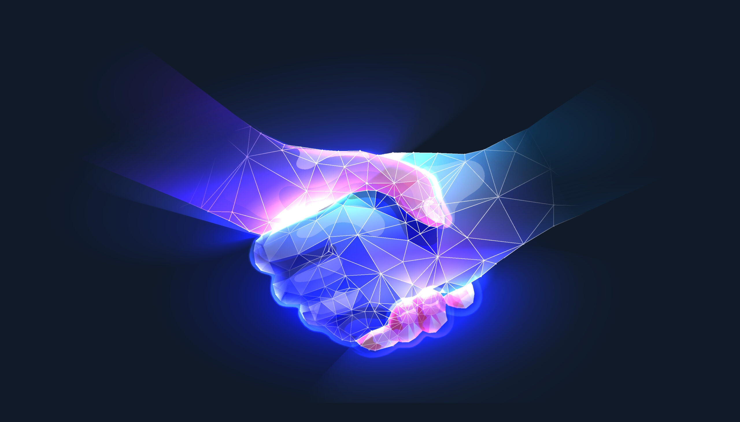 Handshake in digital futuristic style.