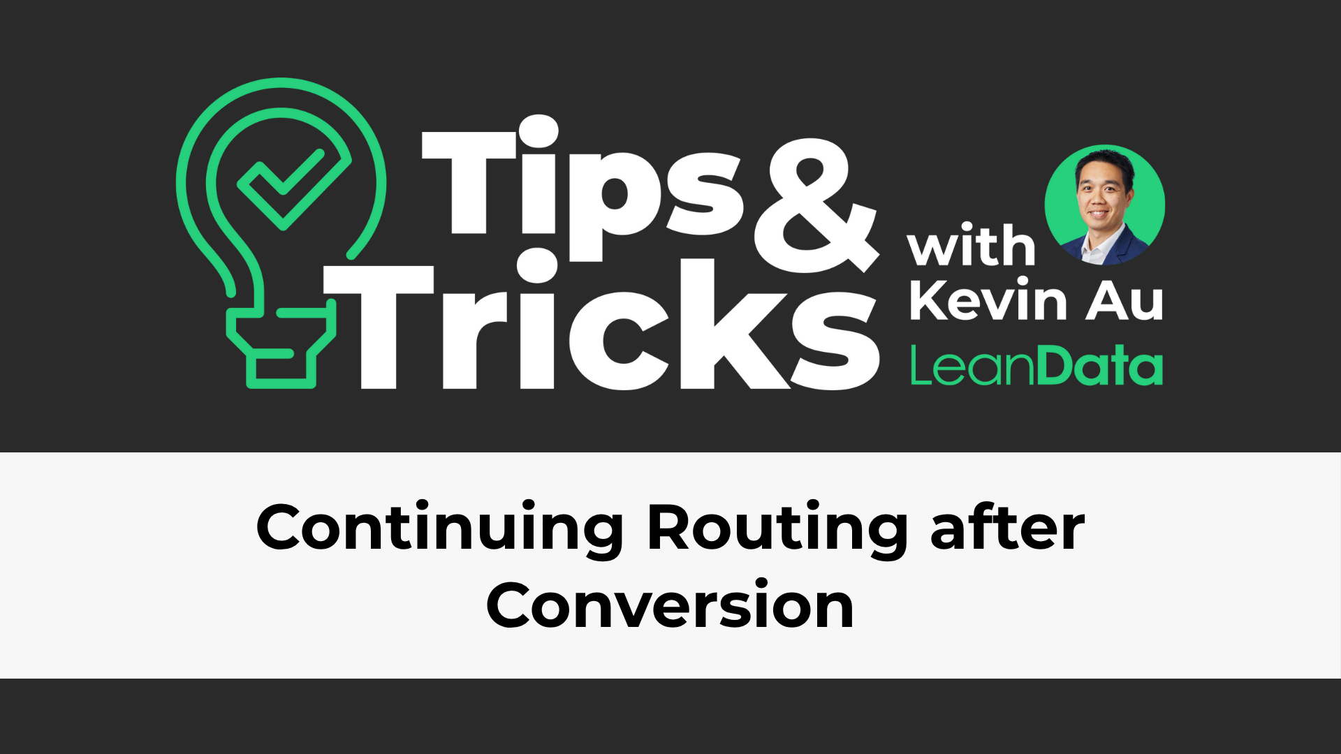 a rectangle with a green lightbulb and a leandata tips and tricks logo