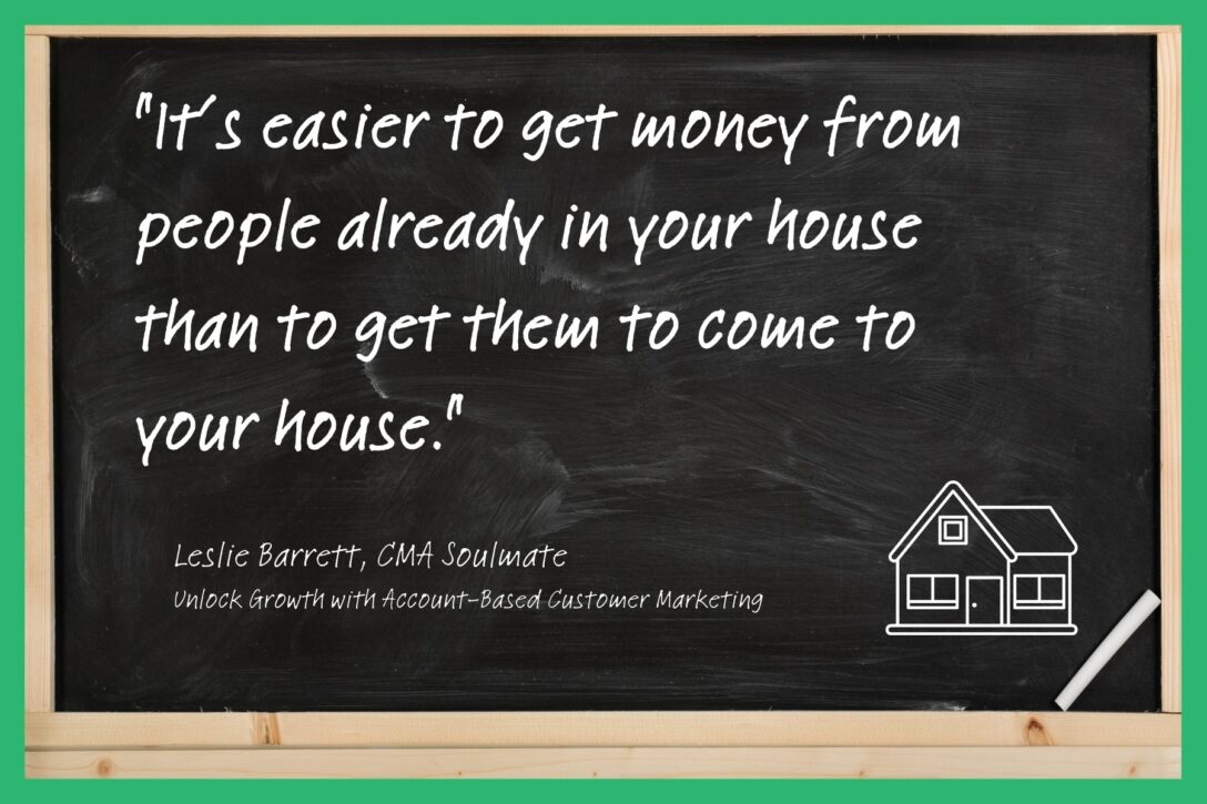 A quote from Leslie Barrett that makes an analogy between customer marketing and inviting someone over to your house