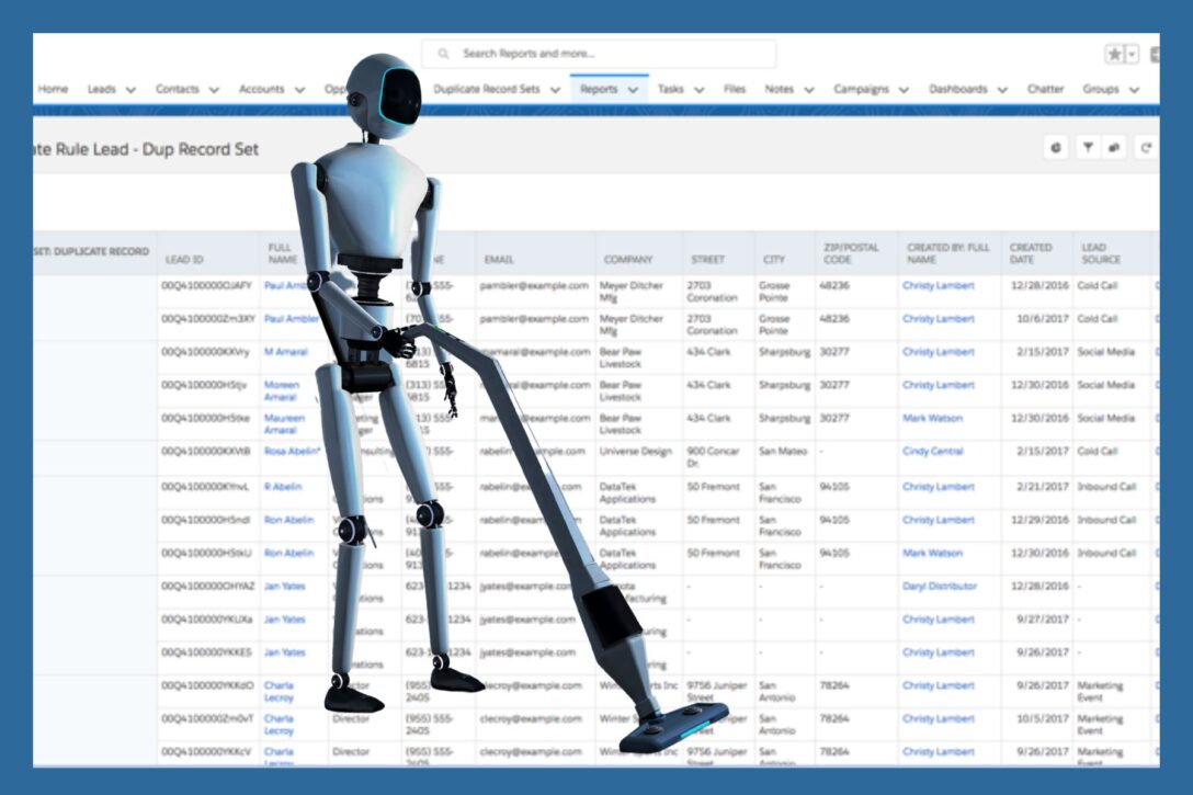 Robot vacuuming a picture of a Salesforce instance for data management