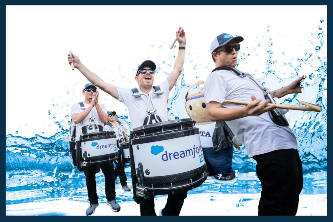 Marching band at Dreamforce making a splash in water