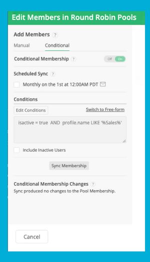settings menu for LeanData Conditional Membership in a round robin pool to help with data management