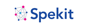 A blue Spekit tech company logo and molecule symbol