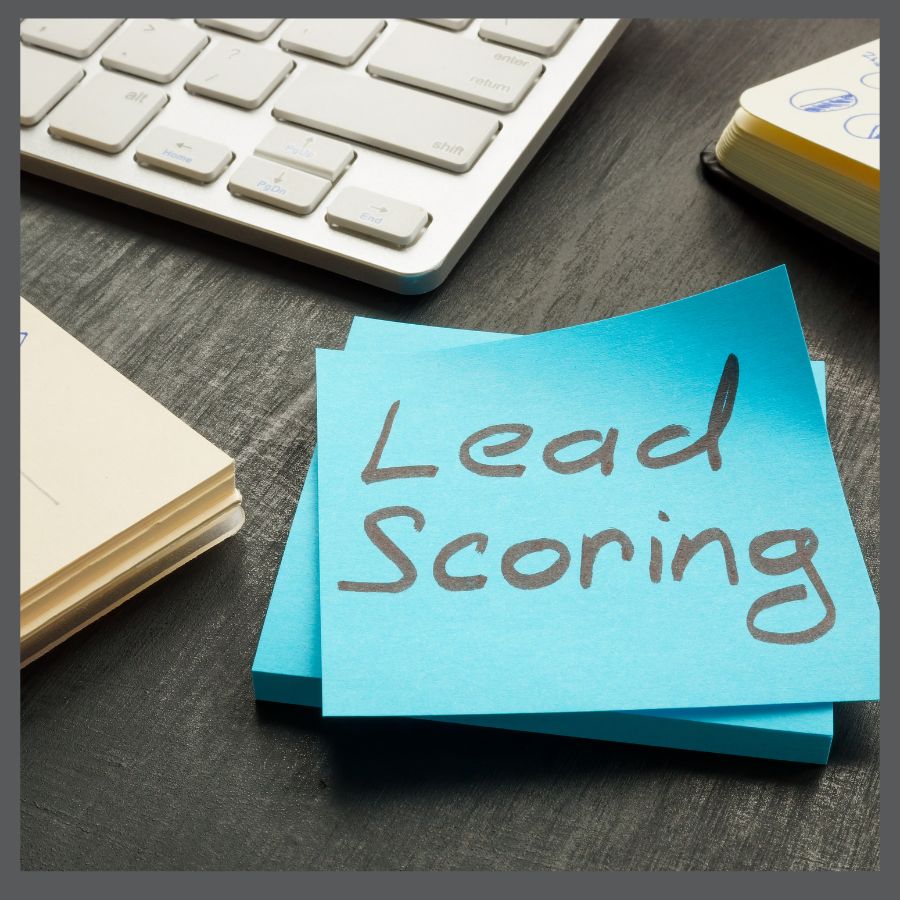 lead scoring written on a blue post it note