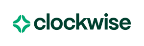 a green and black logo for Clockwise, a technology company