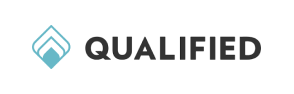 A light blue and black logo for Qualified, a technology company