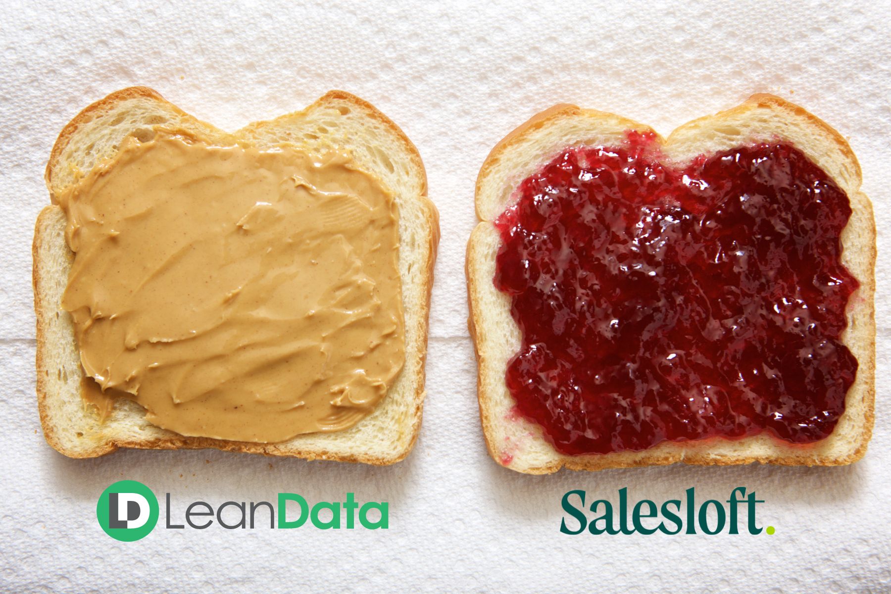 a open peanut butter and jelly sandwich with the LeanData and Salesloft logs