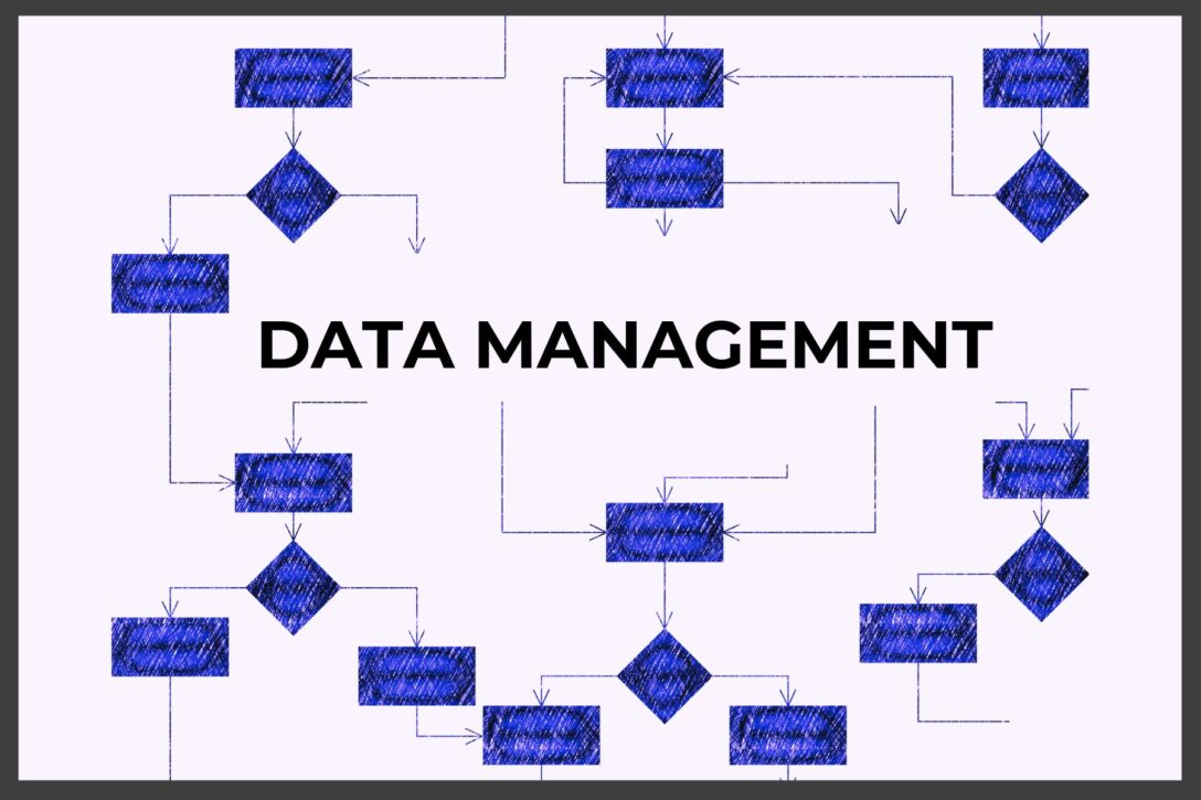 A flow chart with the words Data Management in the center