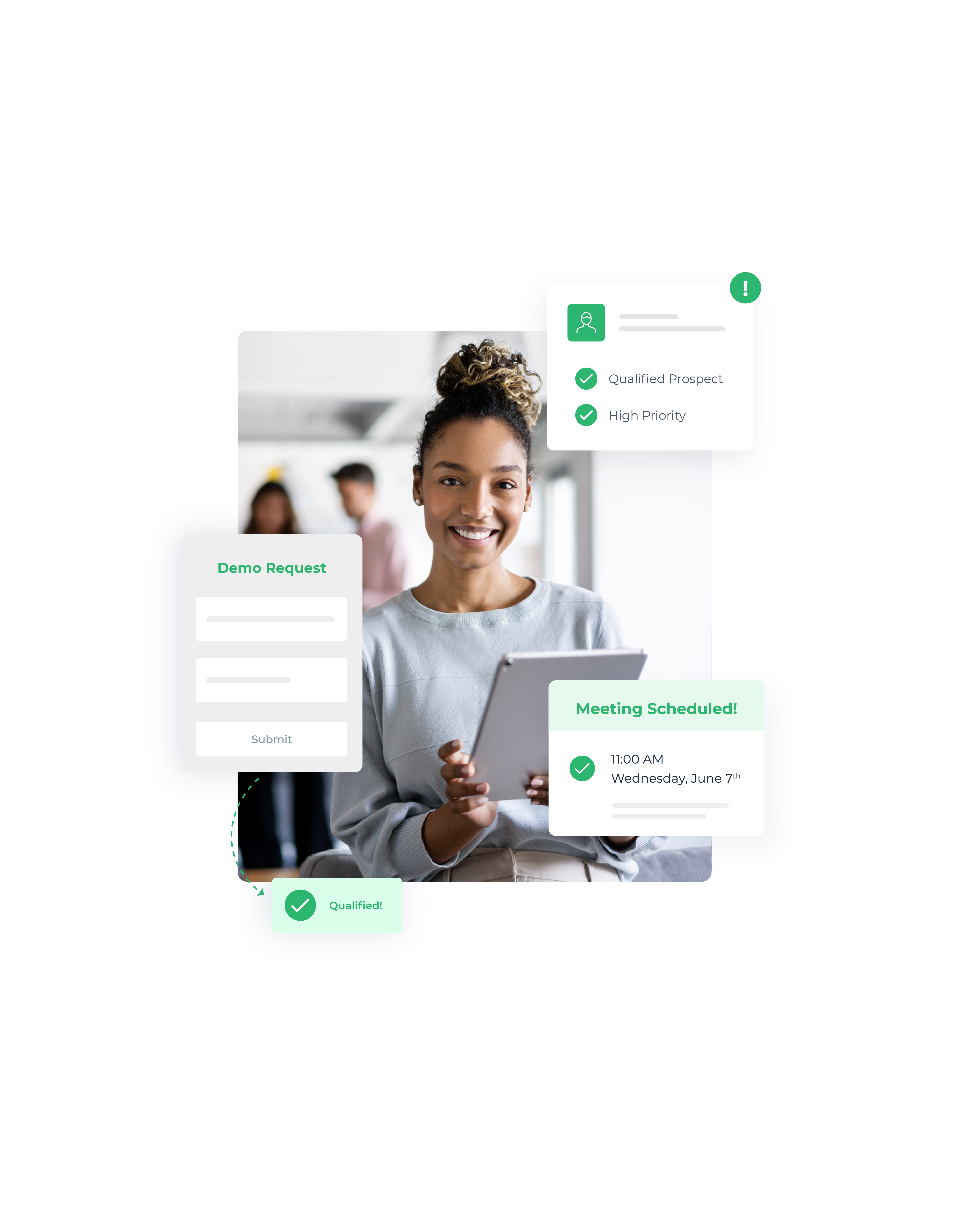 female working professional holding a tablet and smiling