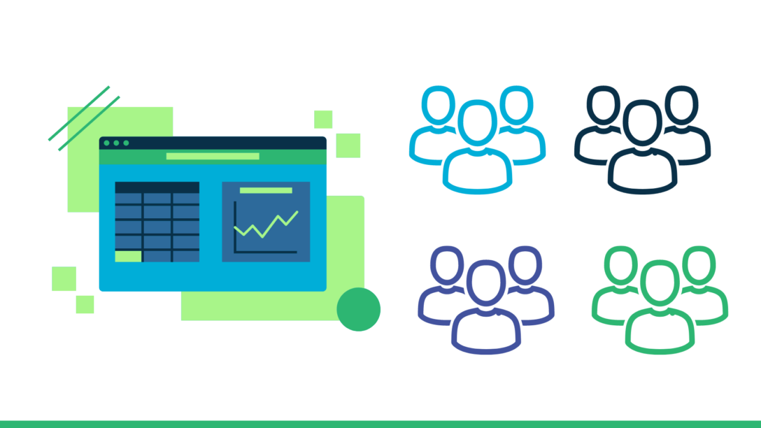 graphic elements representing a CRM and people and accounts in the CRM