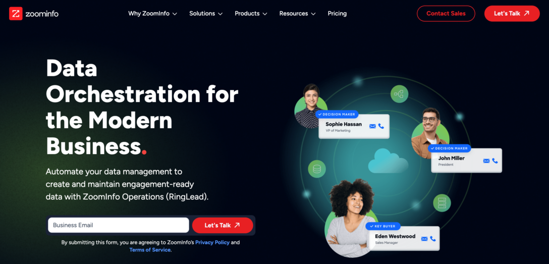 Screenshot of ZoomInfo website page about data orchestration