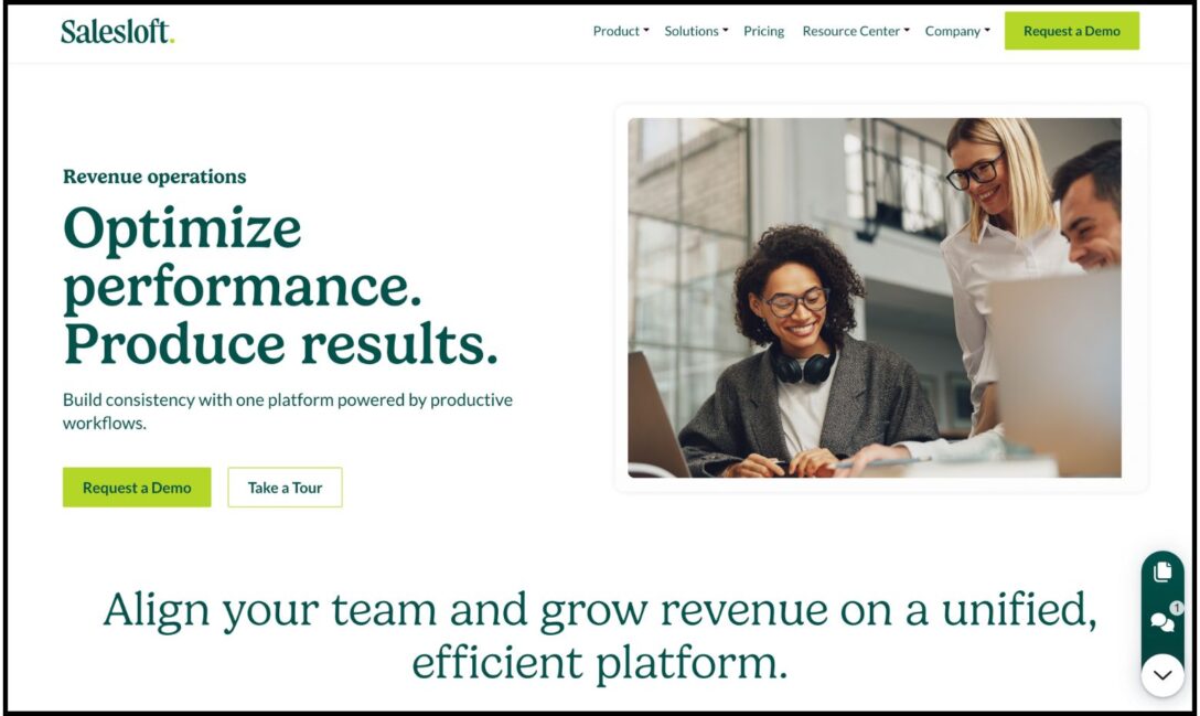 Screenshot of the home page of Salesloft software, a speed to lead tool