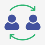 two blue figures representing people with arrows around them in a circular motion