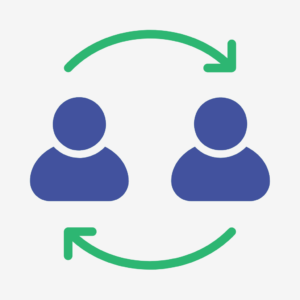 two blue figures representing people with arrows around them in a circular motion