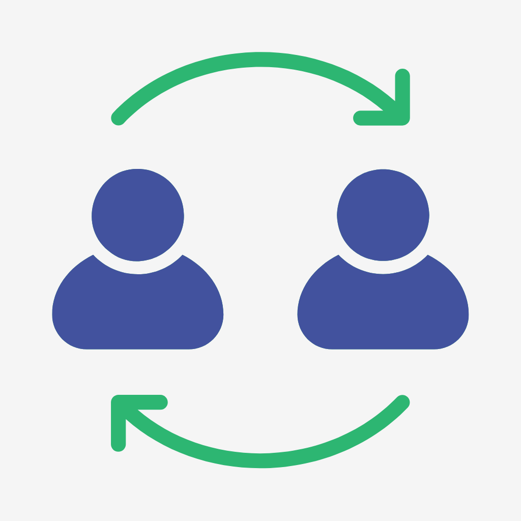 two blue figures representing people with arrows around them in a circular motion