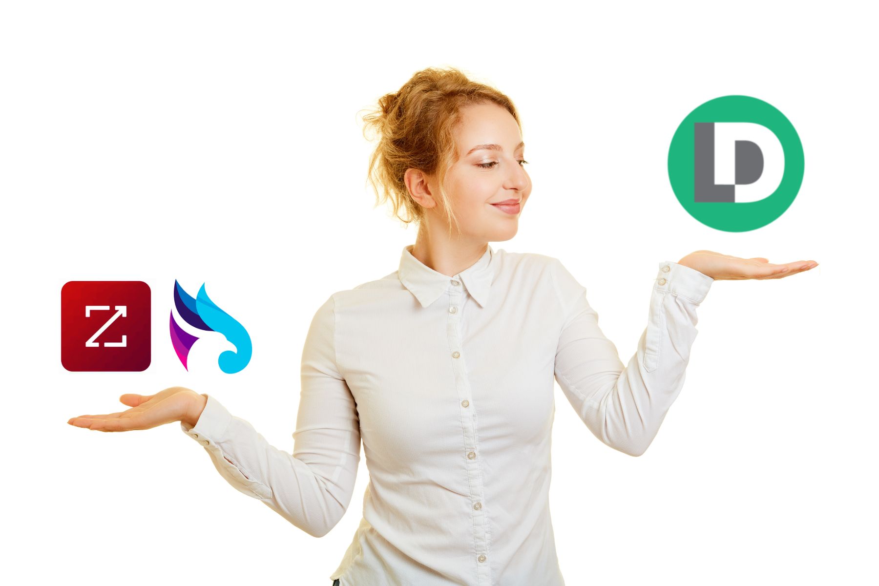 A female professional comparing LeanData with ZoomInfo Operations/Ringlead with her hands