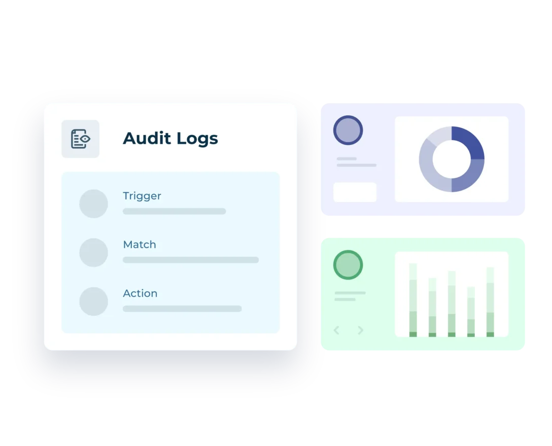 Decorative image of a LeanData Audit Log list, next to two analytics bubbles.