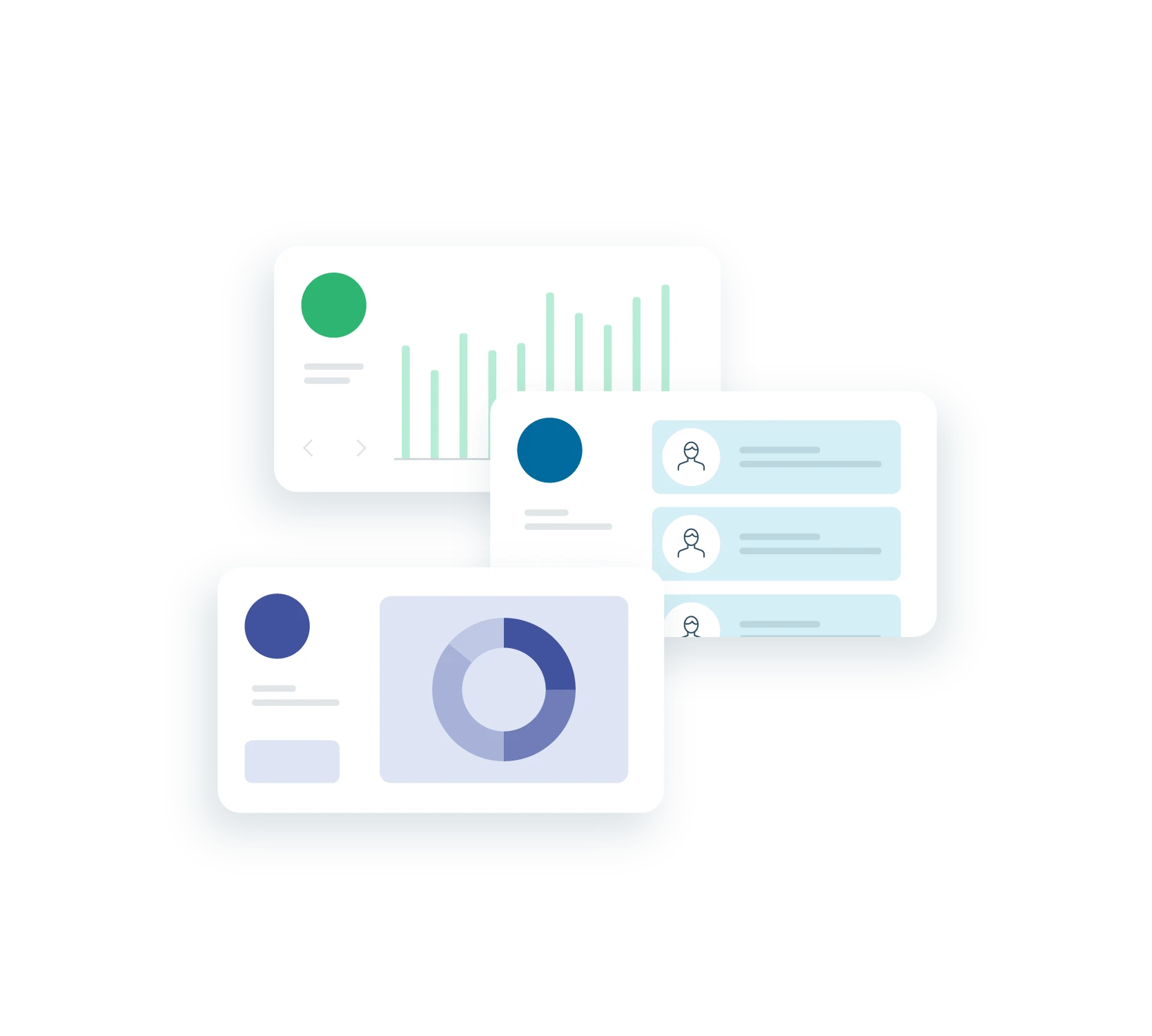 Decorative graphic of three different informational charts