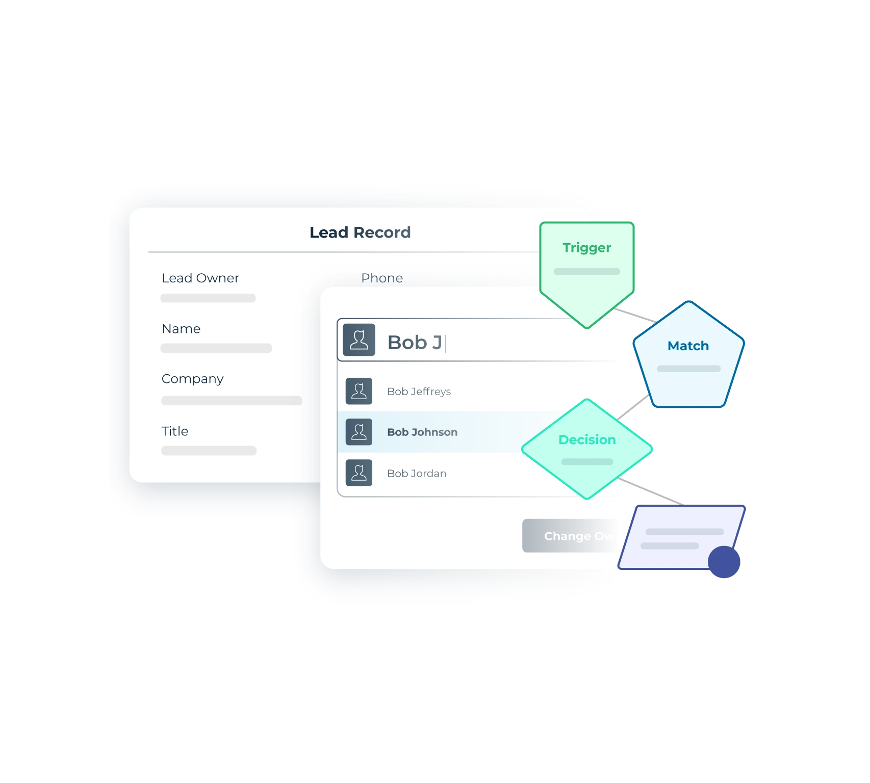 Image of LeanData routing flow with a Salesforce Lead record behind the flow