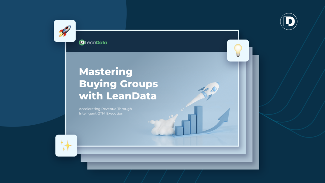 LeanData ebook on B2B Buying Groups with a 3D rocket and 3D upward trending graph