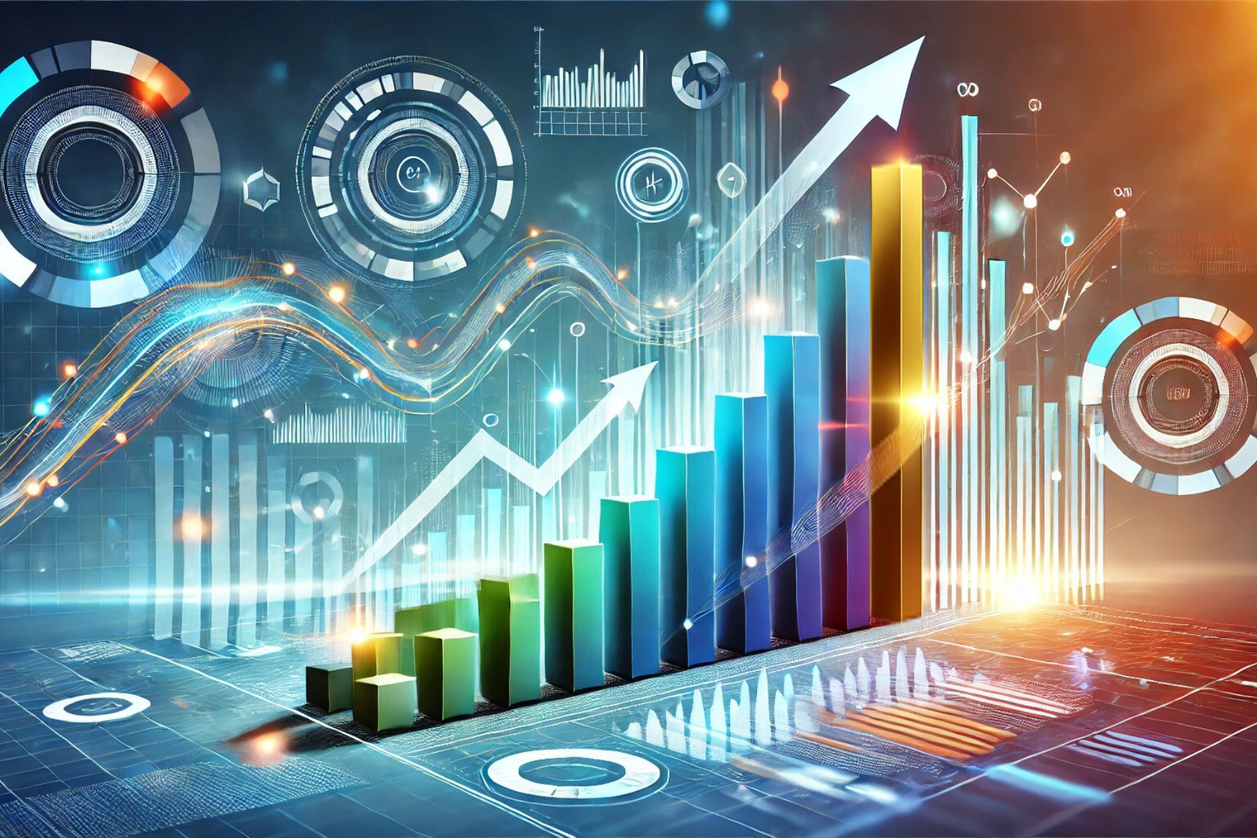 3d bar chart and upward arrows to represent enterprise lead management software