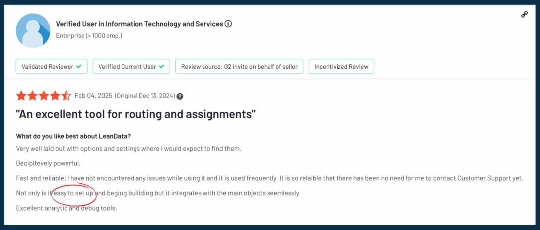 G2 review of LeanData routing and implementation