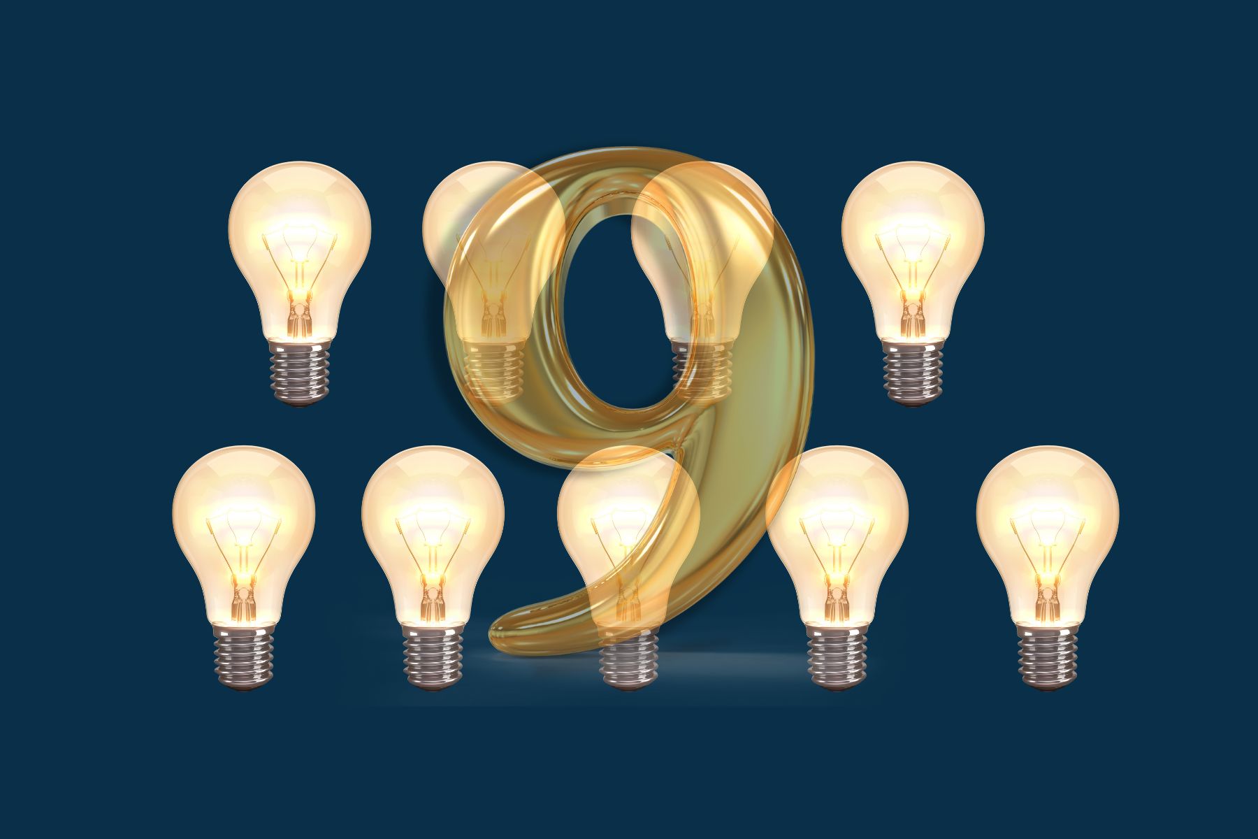 9 light bulbs with the number 9 laying on top of them to represent nine expert tips