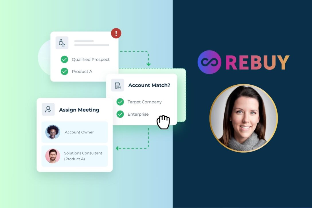 LeanData BookIt scheduling software features used by Rebuy and headshot of Nicole Looker
