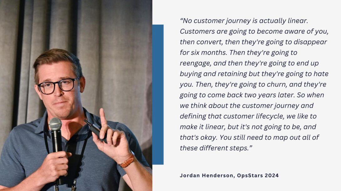 Headshot and quote from revops expert Jordan Henderson about the customer journey.