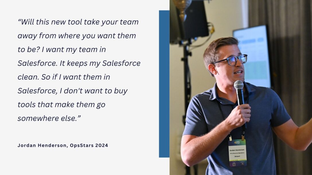 OpsStars photo and quote from revops expert Jordan Henderson about buying tech