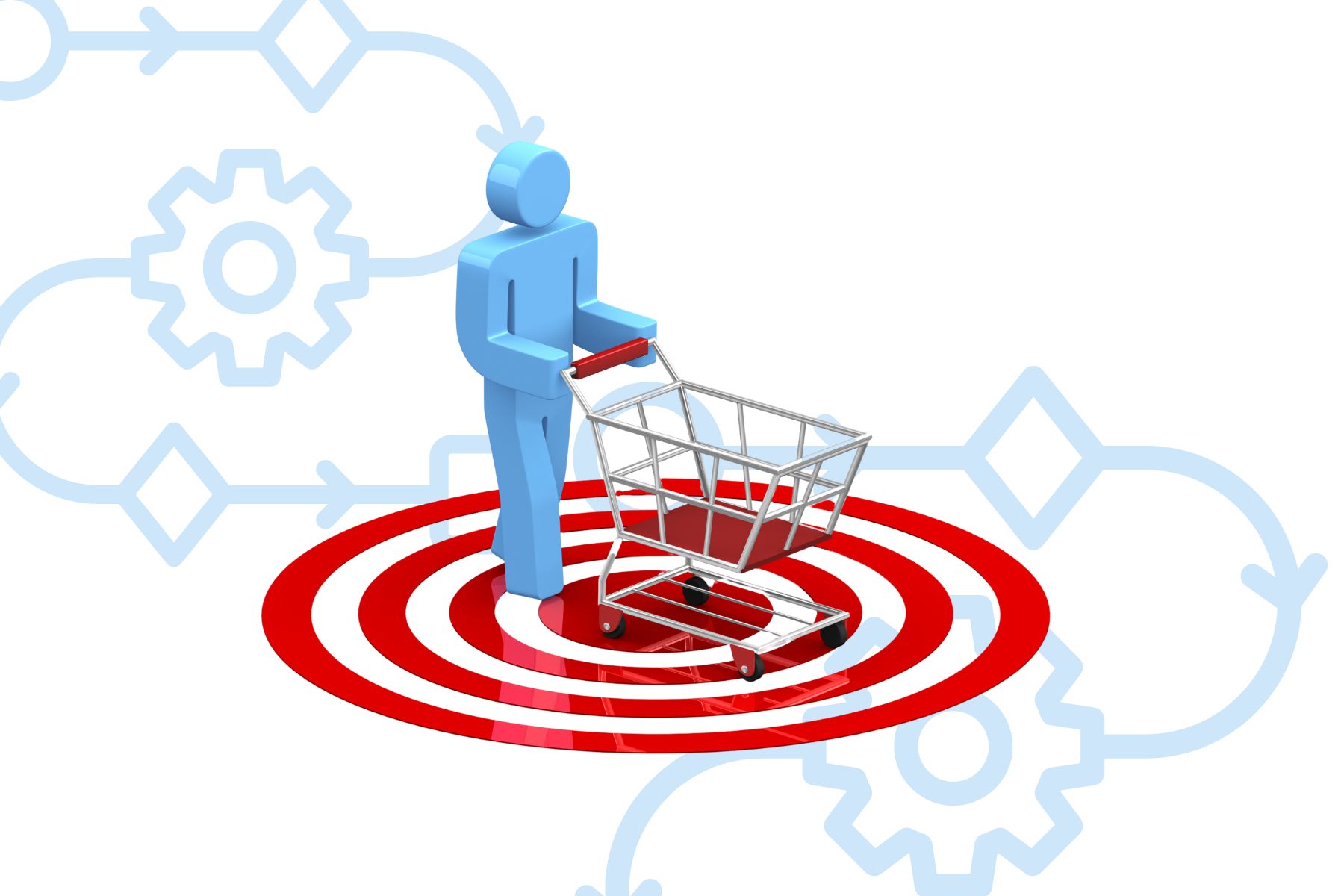 blue 3d human standing on a red bullseye representing a B2B buying signal