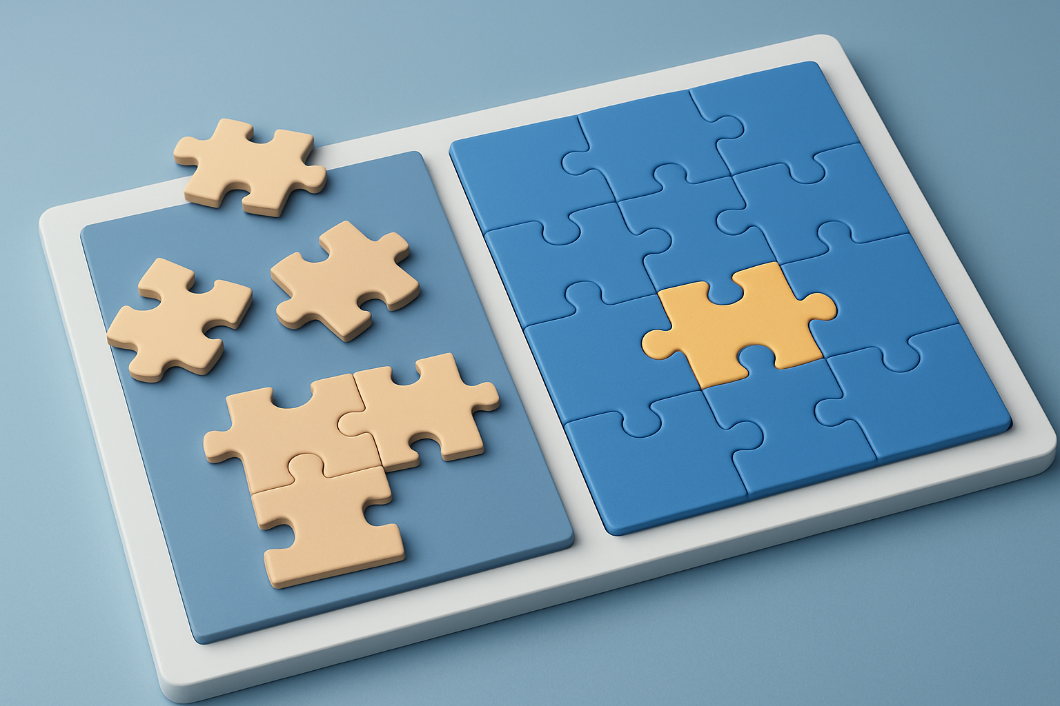 blue and yellow puzzle pieces representing individual leads versus a B2B buying group