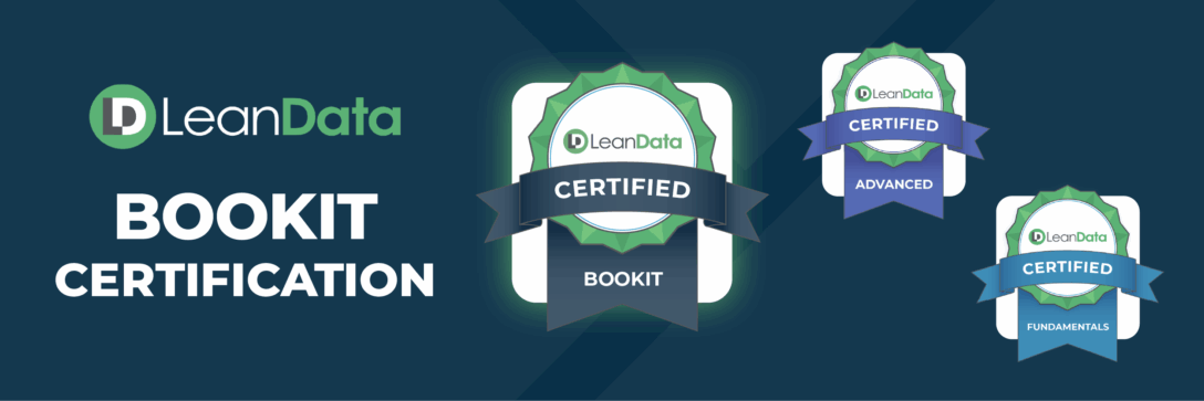 blue rectangle with LeanData certification badges and the words BookIt Certification