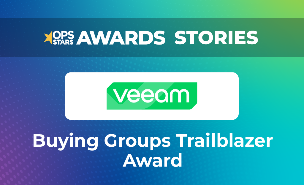 Logos for OpsStars and Veeam, winner of the 2025 Buying Groups Trailblazer Award