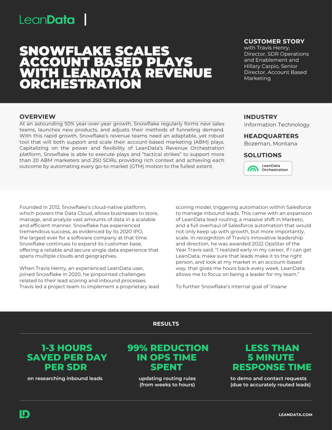 LeanData customer story with Snowflake on Account-Based marketing revenue plays